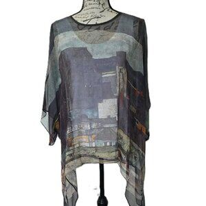 COCOON HOUSE 100% SILK WEARABLE ARTWORK KIMONO SLEEVE PONCHO SHEER WRAP ARTISTIC